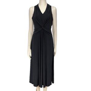 NWT* TOMMY HILFIGER Stretch Front Twist Sleeveless V-Neck Black Midi Dress sz 8